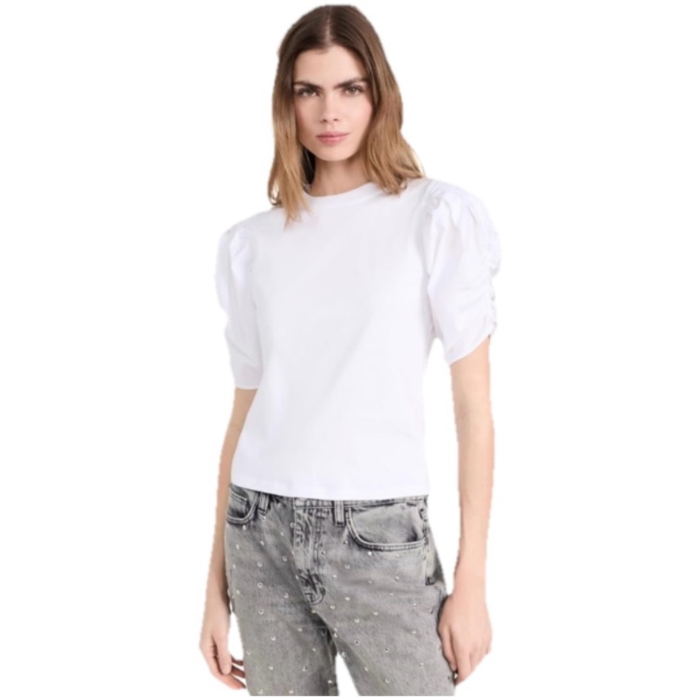 FRAME Pleated Elegant Women’s White Puff Sleeve Cotton Top Size XS